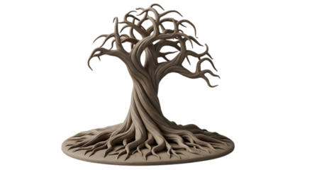 Mystical twisted tree with eerie hollows and exposed roots