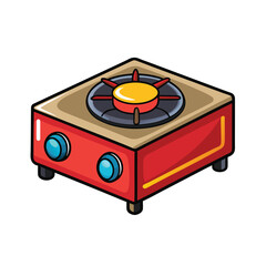 Fototapeta premium Cartoon Hot Plate Stove Isolated on White Background Vector Illustration