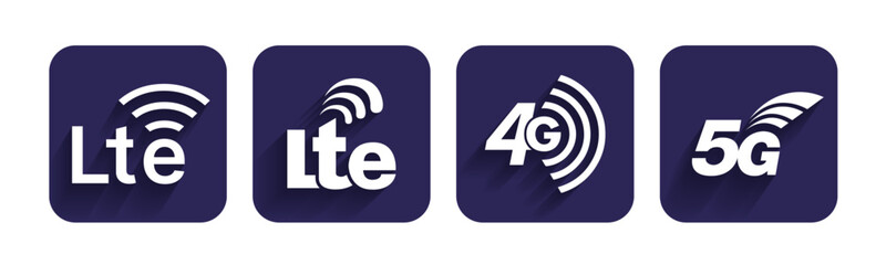 LTE 4G 5G Network Icons Set – Mobile Internet Connection Speed Symbol Vector Illustration
