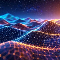 Abstract digital landscape with glowing network