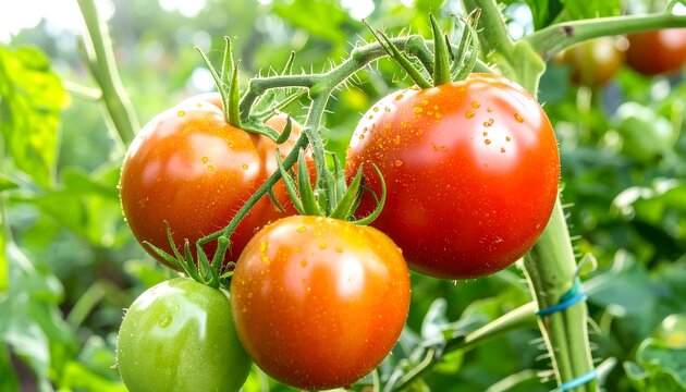 Ripe and unripe tomatoes on vine