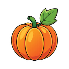 Obraz premium Cartoon Pumpkin with Leaf Isolated on White Background