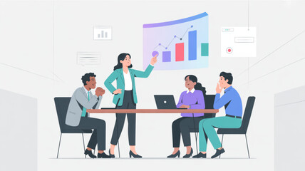 Business meeting presentation teamwork collaboration strategy analysis growth chart discussion vector art