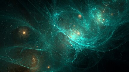 Abstract neon fractal wallpaper with glowing cosmic shapes, futuristic galaxy background featuring vibrant colorful energy waves, digital art inspired by outer space, modern sci-fi aesthetic pattern f