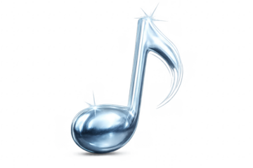 Shiny Silver Music Note on Transparent Background