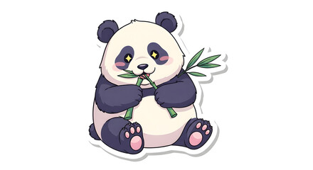 Naklejka premium A charming vector of a cute panda, its peaceful gaze making the viewer's spirits fly, happily enjoying bamboo, a delightful scene that could inspire dreams of flying