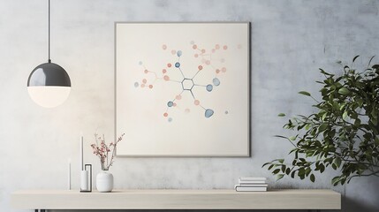 Chemistry wall art minimal molecular structures in soft color palette no text science decor