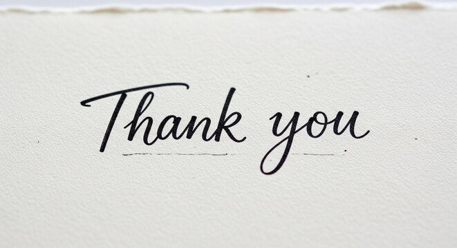 The words 'Thank you' written in an elegant black cursive script on a textured, light-colored sandy background.