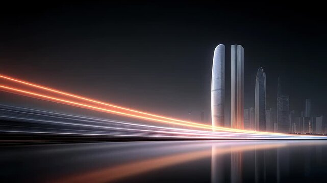 City Light Trails Intertwine with Modern Architecture