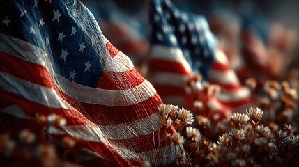 Patriotic Scene With Many US Flags Celebrating Veterans And Memorial Day Tribute And Honor
