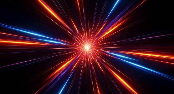 Explosion of red and blue light streaks in darkness - Powered by Adobe