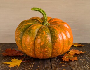 Autumn pumpkin on wooden table