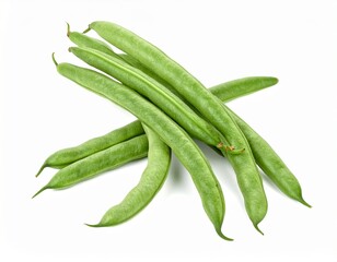 Yardlong Beans on Isolated White Background – Extra-Long Green Pods with Smooth Skin and Natural Macro Detail