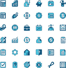 Budget line icon set. Containing savings, expenses, income, allocation, money management, financial planning, cost estimate and more. Outline vector icons collection.