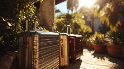 Sunlit Luggage Awaits Departure in Tropical Setting