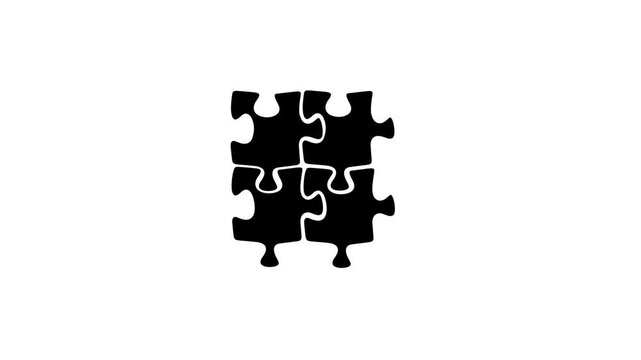 Puzzle, jigsaw, riddle, brainteaser and conundrum, graphic animation. Black. Alpha channel. Transparent background motion design. 4K resolution