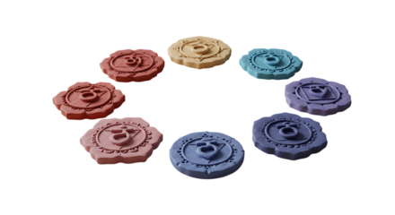 Colorful rose shaped soaps arranged in a circle pattern