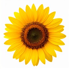 Fototapeta premium Bright yellow sunflower isolated on white background with detailed petals and natural center texture