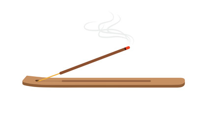 Burning incense stick on holder with transparent background
