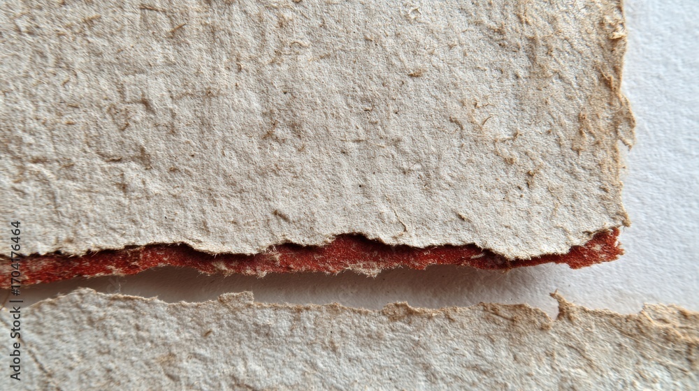 Poster close-up view of textured handmade paper showcasing natural fibers and unique color variations durin