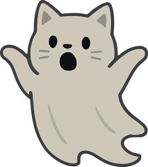 ghost cat with an open mouth and raised arms, giving a surprised or spooky expression.