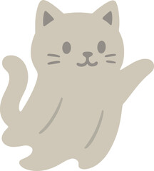 a cartoon ghost cat with a neutral happy expression, waving its paw in a friendly gesture.