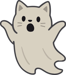 ghost cat with an open mouth and raised arms, giving a surprised or spooky expression.