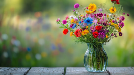 Bright Wildflower Bouquet in Glass Vase