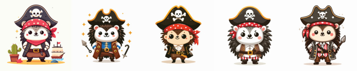 cute hedgehog vector in pirate costume