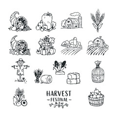 Harvest festival celebration rural farm illustration art autumn landscape aerial view community gathering. Vector illustration