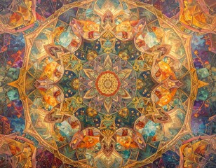 Intricate, symmetrical, colorful design