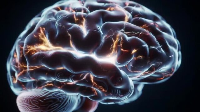 Glowing Human Brain Anatomy, Detailed Neural Network.