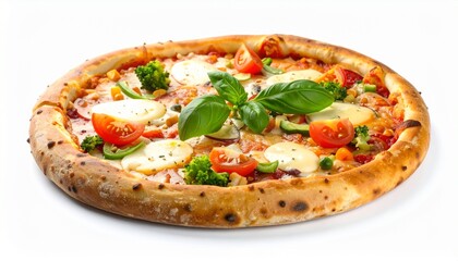 Delicious Italian Pizza with Cheese Topping and Fresh Vegetables Isolated on White Background for Food Object and Fast Meal Concept