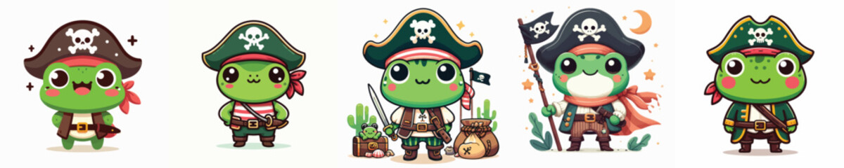 cute frog vector in pirate costume