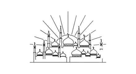 Elegant Islamic Mosque Silhouette with Radiant Rays, a Symbol of Faith and Serenity