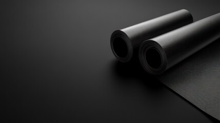 Rolled black mats on dark background