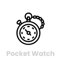 Pocket watch isolated on white background editable vector stroke a classic timekeeping device with a chain, symbolizing nostalgia, precision, and timeless elegance