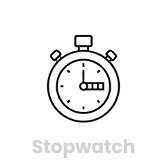 Stopwatch isolated on white background vector editable line icon of a timekeeping device, representing speed, accuracy, and the measurement of elapsed time in sports