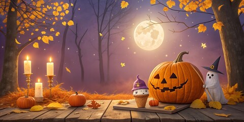 Whimsical Autumn Halloween Forest .Ai Generative