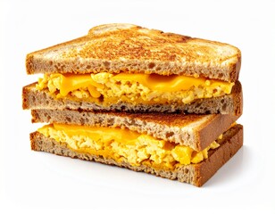 Toasted Cheese and Scrambled Egg Sandwich Closeup.
