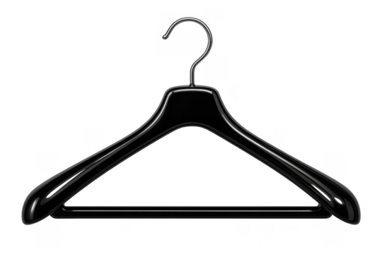 Empty black plastic clothes hanger isolated on transparent background - Powered by Adobe