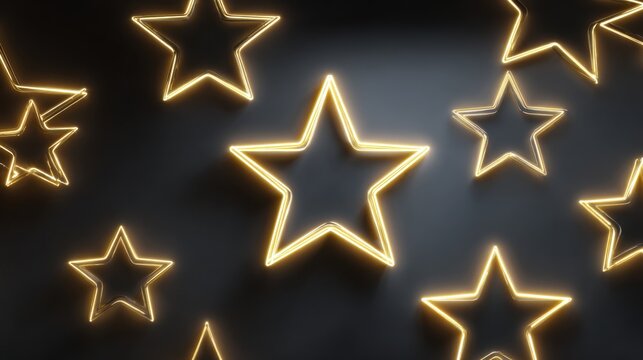 Gold and gray stars rating neon background