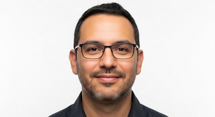 Fototapeta premium Close-up portrait of a man wearing glasses, smiling gently.