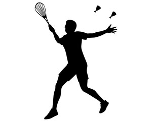 Badminton player smash silhouette vector isolated on white background