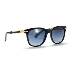 Stylish black sunglasses with bamboo accents and gradient blue lenses