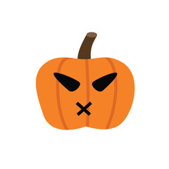 Jack-o' lantern with X shaped mouth, angry face for Halloween. Angry pumpkin expression. Creepy pumpkin. 