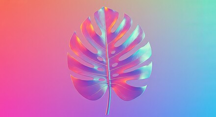 Vibrant monstera leaf on colorful gradient background