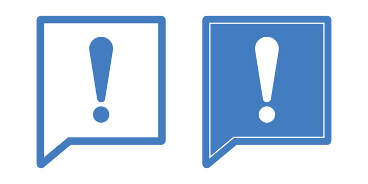 Two blue exclamation mark icons in speech bubbles for alerts and notifications