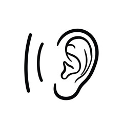 Hand drawn sketch of human ear receiving sound waves simple line art illustration for auditory concepts vector