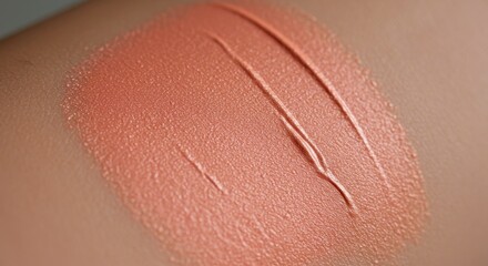 Fototapeta premium Cream blush swatch on skin close-up with solid background